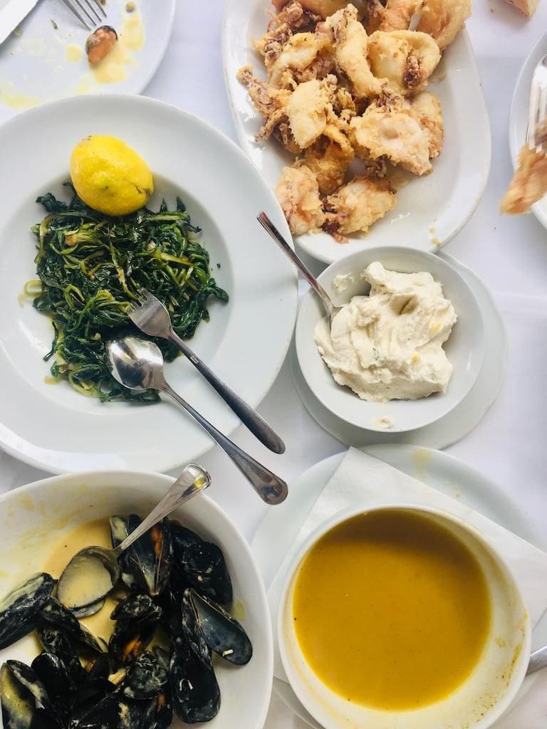 various seafood appetizers from Greek Cooking Class from Two Minutes Angie